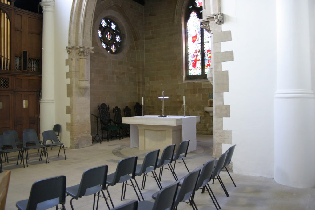 The raised area of the church.