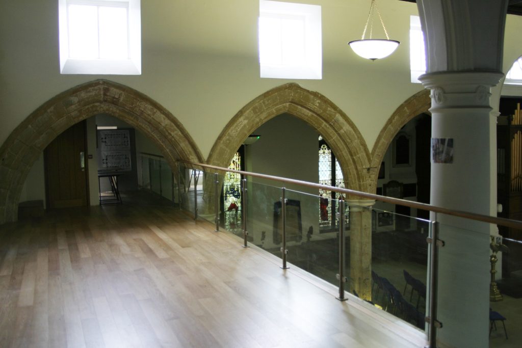 The first floor gallery of St Giles' Church.